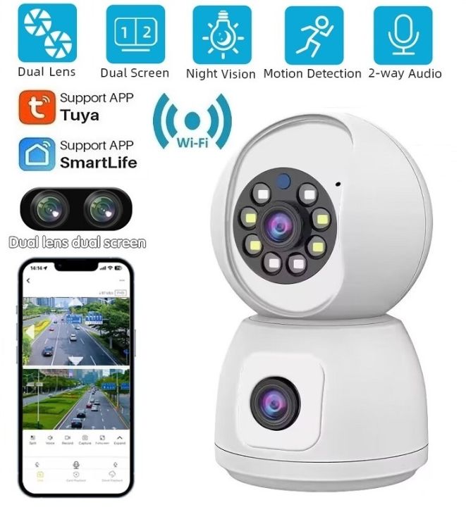 Tuya Smart 4MP Dual Lens WiFi IP Camera Dual Screen HD Colours Night ...