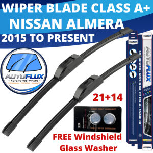 AutoFlux Wiper Blade Class A+ Nissan Almera 2015 To Present FREE Windshield Glass Washer  Set 21+14