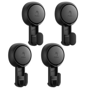 TAILI 4-Pack Suction Cup Hooks Damage-Free Hanging Heavy Duty Shower Hooks for Shower Wall Powerful Vacuum Suction Cup Shower Luffa Holder Easy to Install and Remove Bathroom Kitchen No Drilling Portable Wall Hooks White/Black