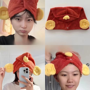 💖Super Quick-Drying Thickened Little God of Wealth Dry Hair Cap Super Quick-Drying Shampoo Towel Shower Cap Thickened Water-Absorbing Cartoon No-Blow干发帽
