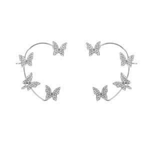 【♡Lovely girls house♡】1 Pair Silver Plated Metal Butterfly Ear Clips Without Piercing Sparkling Zircon Ear Cuff Clip Earrings for Women Wedding Jewelry