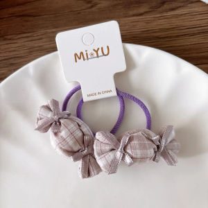 ชุดกิ๊บติดผมเด็กเกาหลี 2 ชิ้น สีลูกกวาด ผ้าลายตาราง กิ๊บกดผม + โบว์ดอกไม้ ยางรัดผม อุปกรณ์เสริมผมไม่ลื่น