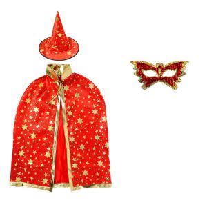 GOXBERK 3pcs Ngôi sao ánh kim Bộ trang phục hóa trang Halloween Áo choàng phù thủy Áo choàng họa tiết ngôi sao. Bộ trang phục hóa trang thành ảo thuật gia. Thời trang Mũ chóp nhọn Bộ áo choàng mũ và nạ phù thủy Người lớn và trẻ em