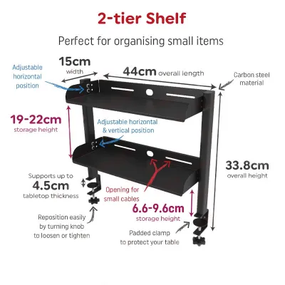 Desktop Clamp-on Metal Organiser Shelf Table Add-on Storage Rack No Drilling