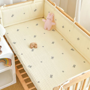 Cotton Quilted Baby Bed Bumper Bear Embroidery Crib Cot Protector Anti-collision Safety Rail Fence