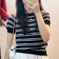 Korean Style Casual Striped Striped Round Neck Knit Top for Women Blouses Women New Style 2024. 