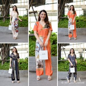 ชุดผู้หญิง ชุดทำงาน V-JL34 จั้มสูทขายาว สไตล์ยุโรป ผ้าคอตตอน เนื้อนู่บางแผ่น เบาสบาย (M34-38)