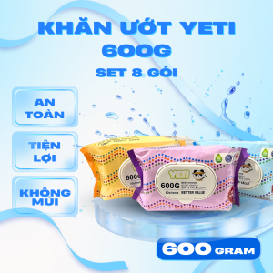 8 gói Khăn ướt YETI 600 gam vải bi dầy khổ lớn 13x19 Gói 70 tờ Khăn ướt không cồn dùng được cho bé Màu ngẫu nhiên gói siêu to không mùi An toàn Tiết kiệm