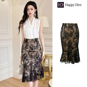 Happy Diva ชุดเซ็ท 2 ชิ้น ผญ เสื้อแขนยาว+กระโปรงหางปลา เดรสผู้หญิง ชุดลูกไม้ ชุดทำงาน ชุดไฮโซ ชุดออกงาน เดรสเซ็กซี่ 203913/2