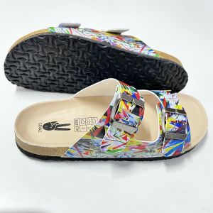 Dép nữ đế trấu 2 khoá 2 quai ngang da PU lót đệm êm chân Covac FullBox. Họa tiết in 3D thời trang cao cấp bền bỉ