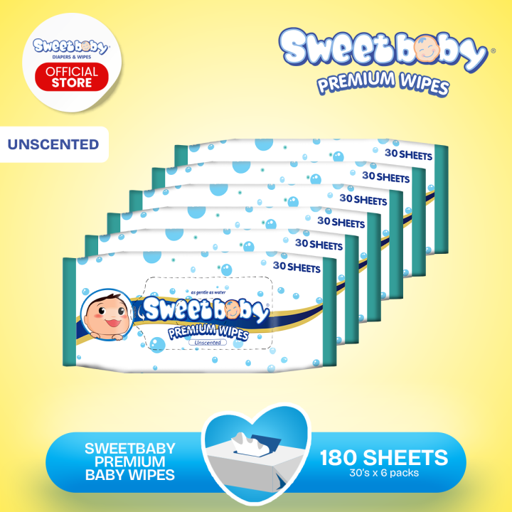 SWEETBABY PREMIUM UNSCENTED BABY WIPES 30S x PACKS WET WIPES