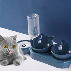 Cat Food Bowl Pet Automatic Feeder Water Dispenser Dog Cat Food Container Drinking Dish Anti Slip Double Bowl