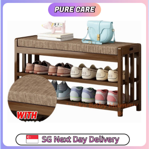 【Pure Care】 Sponge Cushion Bamboo Shoe Rack Bench/Storage Organizer