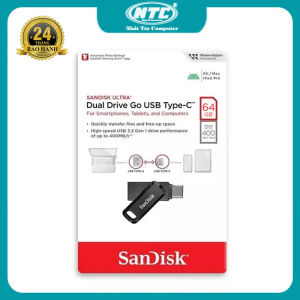 USB OTG Sandisk Ultra Dual Drive Go USB TypeC 3.1 64GB 300MB/s vỏ nhựa chống nhiễm điện (Đen) Nhất Tín Computer