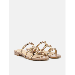 PAZZION 2597-1 Gold Studded Cage Patent Leather Slides