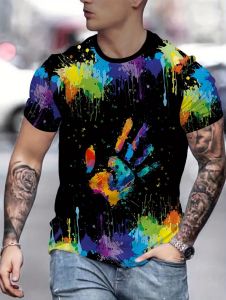 Summer Fashion T-Shirt for Men 3D Colored Pigments Printed Tops O-Neck Short Sleeve Tees Quick-Drying Streetwear Clothes for Man