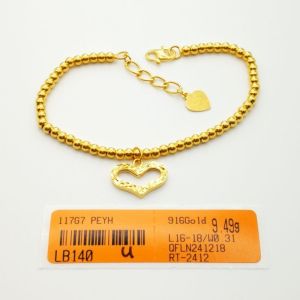 Rantai Tangan Biji Plain Gantung Love Emas 916 Yon Hing