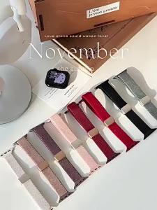 Applicable iWatchs11 Wine Red Smartwatch Strap applewatch10 Woven magnetic nylon watch strap for women
