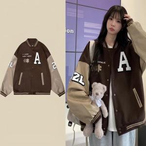 ZITY outdoor Spring Autumn Vintage Coffee Coat Printed Women Jacket Leisure Couple Baseball Jersey