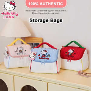 100% Authentic Sanrio Hello Kitty Makeup Bags Cosmetics Bag Mini Storage Bags Cartoon Polyester Material Dual Zipper Travel Portable Birthday Gifts 3371-1729