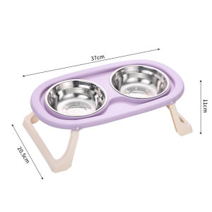 Stainless Steel Double Pet Bowl Foldable Feeder Detachable Neck Protection Large Capacity Food Water Dish for Cats Dogs