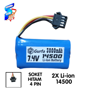 Baterai RC/ Mainan Anak  2X 14500 1000mAh 7.4V SOKET HITAM 4 PIN