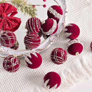 JING Flocked Christmas Ball Ornament 6cm Plastic Christmas Decorations Xmas Baubles Xmas Tree Hanging Pendant Year Gift