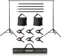 Neewer Photo Studio Backdrop Support System, 10ft/3m Wide 6.6ft/2m High Adjustable Background Stand with 4 Crossbars, 6 Backdrop Clamps, 2 Sandbags, and Carrying Bag. 