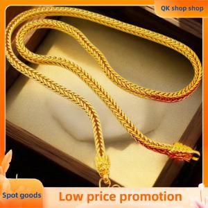 ✨QK shop✨ Alloy Gold Plated Dragon Head  Tail Necklace 6mm Imitation Gold Square  Tail Necklace Neck Chain