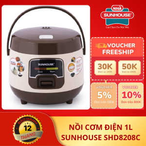 Nồi cơm điện 1L SUNHOUSE SHD8208C nhỏ gọn (cho 2-4 người sinh viên) lòng nồi chống dính