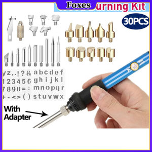 30PCS/SET Wood Burning Pyrography Tool Kit Pen Kit 60W Adjustable Temperature Soldering Iron Welding Wood Embossing Burning set