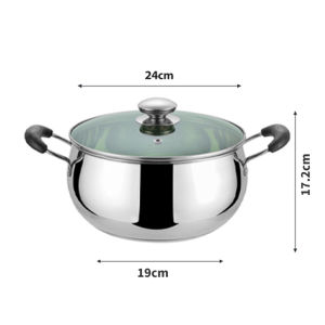 Onetwone Stainless Steel Stock pot 20/24cm Pasta Sauce Pot 410 Food Grade Thickened Soup Pot With Glass Lid Induction Cooker Cooking Pot Household Gas Double-Ear Pot