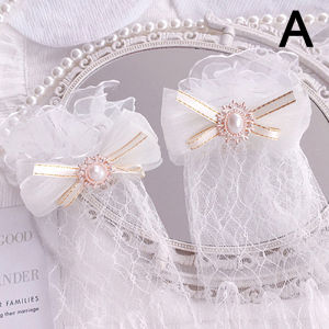 1Pair Elegant Wedding Gloves Party Supplies White Black Color Lace Gloves Bow Knot Full Fingers Gorgeous Lolita Dress Up Women Gloves