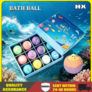 Bath Ball Gift Set with 12 Colored Bath Bomb Ocean-Themed Box