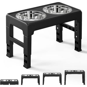 BESTIT Non-slip Pet Dog Feeder Bowl Stainless Foldable Water Food Bowl Portable Double Bowls Pet Bowl Rack Feeding Supplies