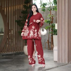 DIVASHION - One Set Wanita Setelan CPLP Ld 120cm Size Jumbo Motif Terbaru Bahan Rayon Premium Resleting Depan Busui Friendly