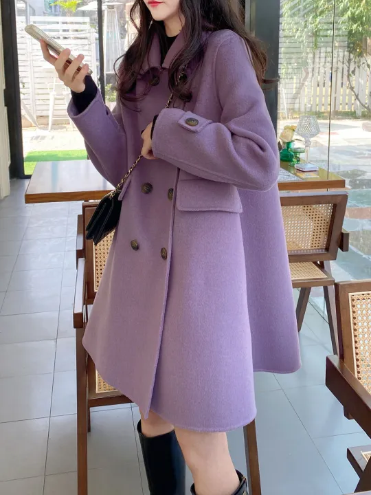 Purple Double sided Cashmere Coat Women Mid long winter wool jacke Korean Doll Collar Purple Suit For Women Long Tan Coat Womens Lazada Lazada Singapore