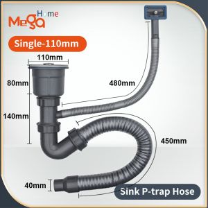 sus304 Sink Drainer P Trap Set Pipe Accessory Double Sink Drain Pipe Set Anti-Odor Downpipe Kitchen