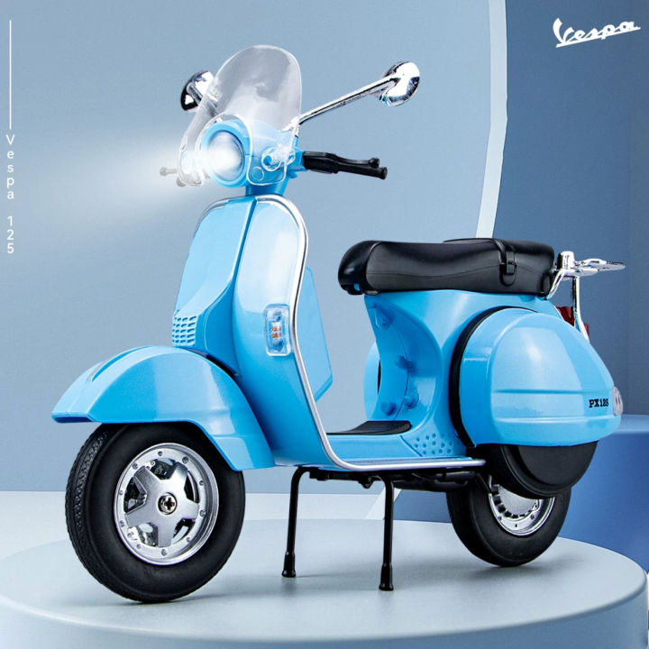 【RUM】1:10 Scale Vespa 125 Alloy Car Model Light & Sound Effect Diecast ...