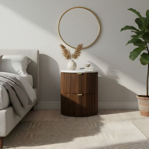 Top Range Furniture Solid Acacia Terrazzo Brown Motala Bedside Table Side Table 2 Drawers Large Capacity Drawers Extension Drawers