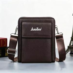 F&S SHOPAHOLIC BAGS#1107 Classic Pu-leather Men`s crossbody bag designed w/ two main zip pockets to keep essentials