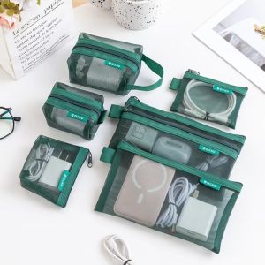 NOBLELYN 6pcs Set Nylon Transparent Storage Bag Breathable Square Mini Zipper Coin Purse Fashion Lightweight Mesh Storage Pouch Travel Storage