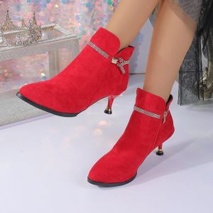 [Free Shipping] WomenS Short Boots New Winter Collection Stiletto Heels Pointed Toe High Heels Suede Versatile Warm Available In Plus Sizes Ankle Boots