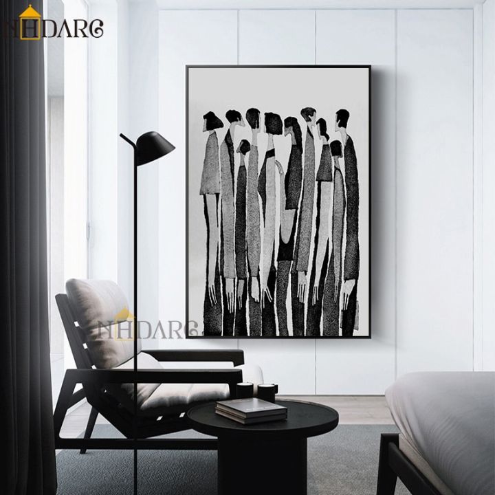 Modern Nordic Black White Abstract Characters Fashion Poster Painting ...
