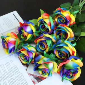 UMBRAULI Realistic Touch Colorful Artificial Roses Flowers Plastic Rainbow Fake Flowers Flower Arrangements Lifelike Silk Roses Flowers Valentines Day Gift