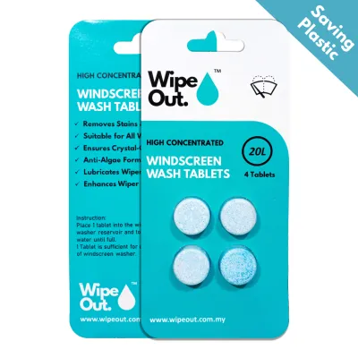 WipeOut High Concentrated Windscreen Wash Tablet / Wiper Fluid / Windshield Cleaner / Pencuci Cermin (4 Tablets Pack)