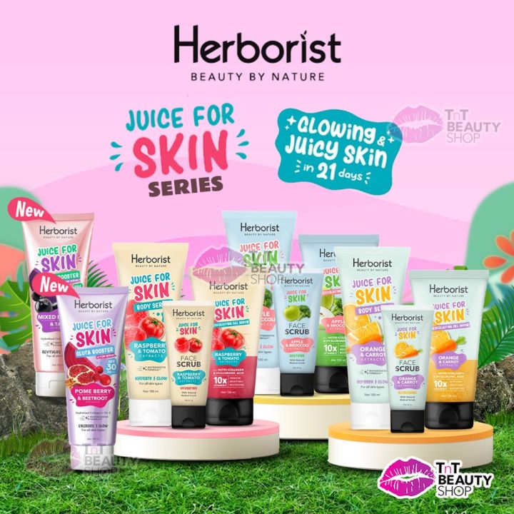 PROMO- Herborist Juice For Skin SERIES | Body Serum 180gr - Exfoliating Gel Scrub 150gr - Face Scrub 60gr | TnT Beauty Shop -Sedia bodycare termurah bestseller