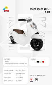 Motor Anak Honda keseimbangan Mainan Motor Honda Scoopy Manual PMB k 611 musik sepeda Roda Tiga Anak Motoran Balance Dorong pakai kaki PMB TOYS K611