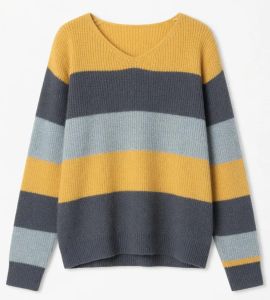 Stella Fashion Korean Style Color Block Chenille Knit Sweater | Soft Loose Fit V-Neck Pullover Top