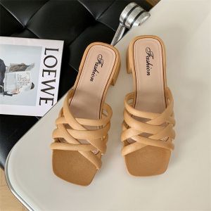 Lady full rubber netting front detail slippers (3 cm heel )